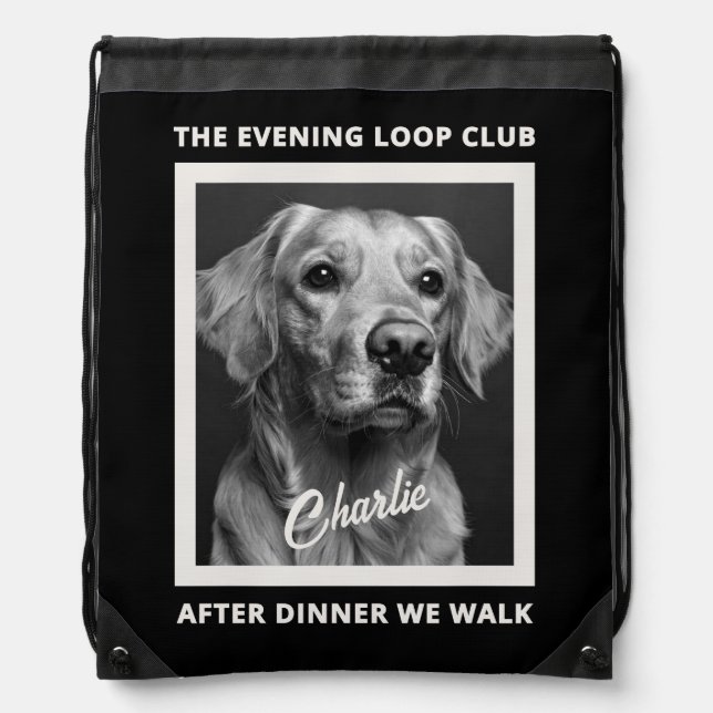 After Dinner We Walk Dog Lover Custom Photo Drawstring Bag (Front)