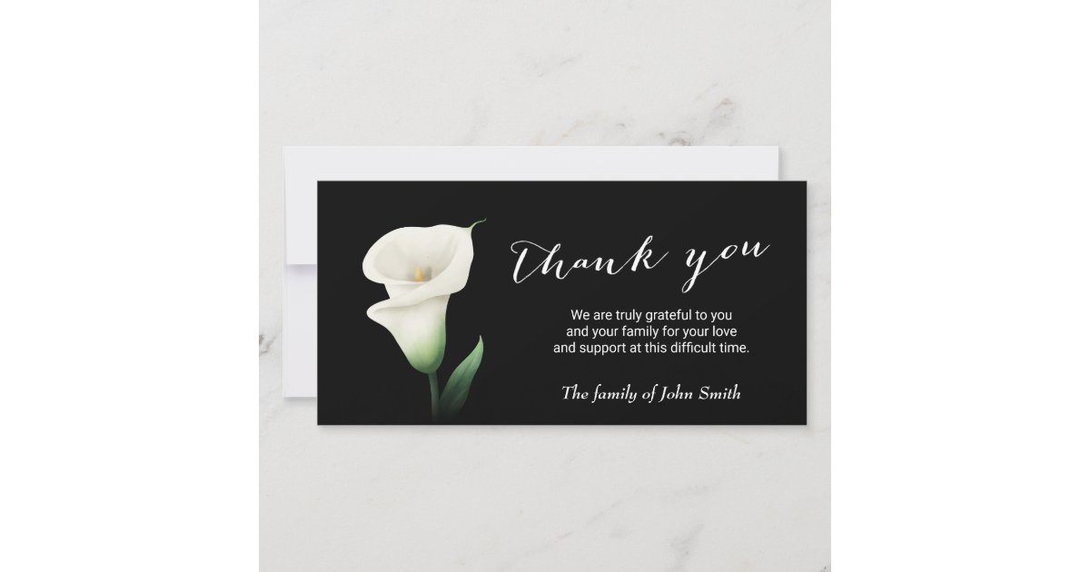 After Funeral Calla Lily Flower Memorial Thank You Card | Zazzle