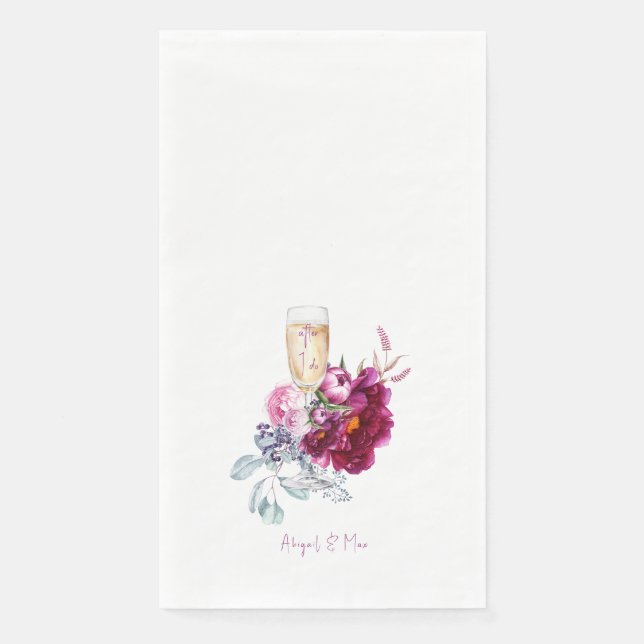 After I do Magenta Floral Champagne Wedding Paper Guest Towels (Front)