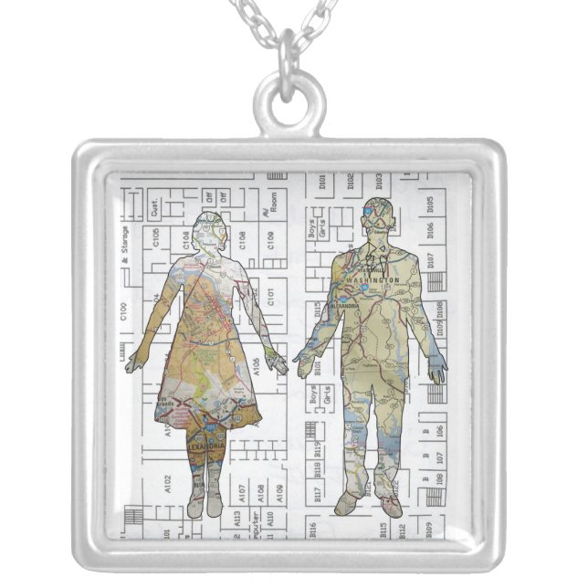 After Maps Silver Plated Necklace (Front)