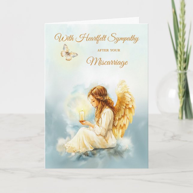 After Miscarriage Sympathy Angel Candle Butterfly Card (Front)