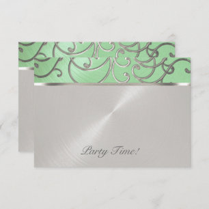 After Party Elegant Mint Green Silver Filigree Invitation