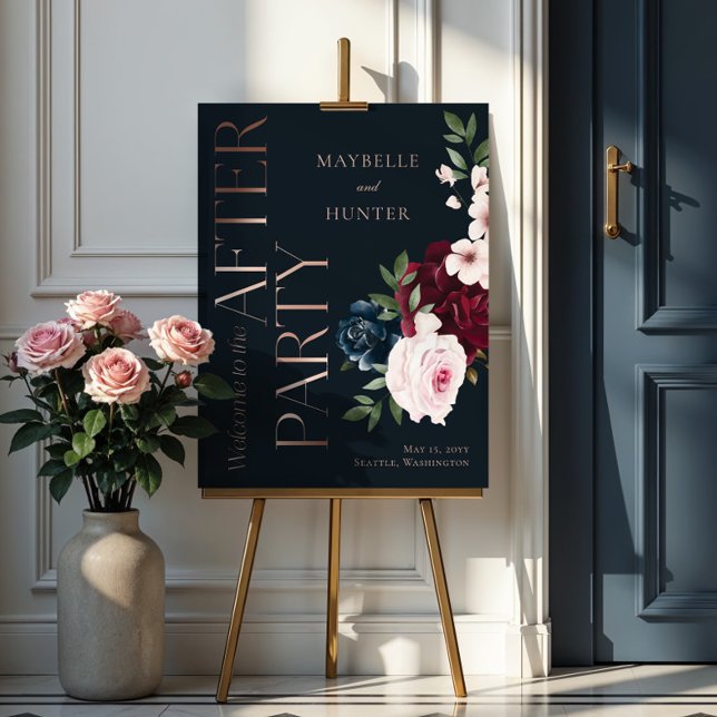 After Party Elegant Navy Watercolor Floral Welcome Foam Board (After Party Elegant Navy Watercolor Floral Welcome Foam Board)