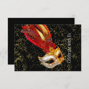 After Party Masquerade Black Red Gold Invitation