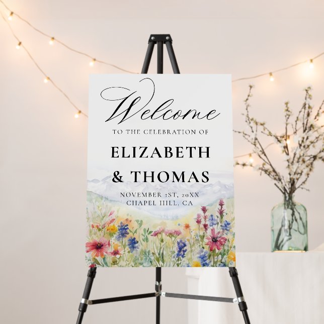After Party Mountains Wildflowers Wedding Welcome Foam Board (In Situ (Stand))