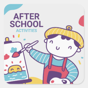 After School Activities Labels, Back To School Square Sticker