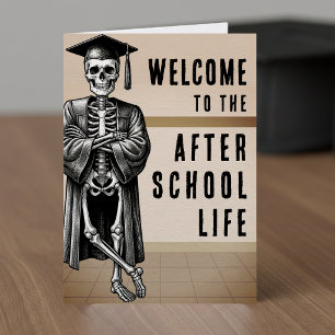 After School Life Skeleton Halloween Graduation Card