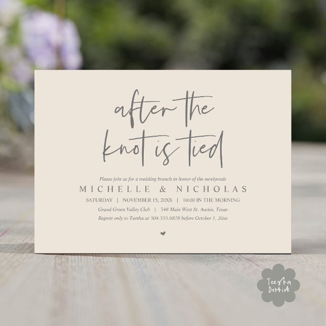 After the knot is tied, Modern Post Wedding Brunch Invitation (After the knot is tied, Modern Casual Post Wedding Brunch Party Dinner Invites Card PDF Cream Grey)