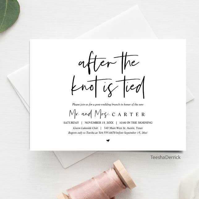 After the knot tied, Post wedding Brunch Invitation (After The Knot Is Tied, Post Wedding Elopement Brunch or Dinner Party Celebration Invitation Cards)