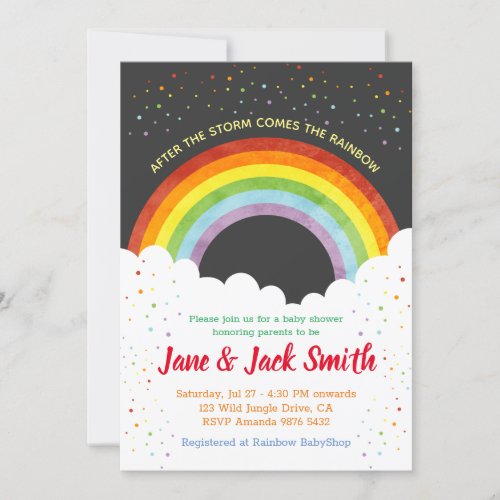 After the Rain Comes the Rainbow  Baby Shower Invitation