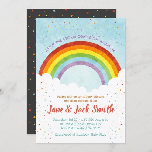 After the Rain Comes the Rainbow  Baby Shower Invitation