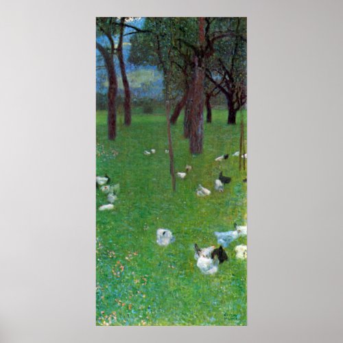 After the Rain Garden Chickens by Gustav Klimt Poster
