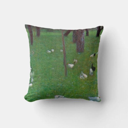 After the Rain Garden Chickens by Gustav Klimt Throw Pillow