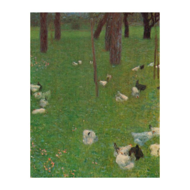After the Rain, Garden Chickens by Gustav Klimt Wood Wall Art (Front)