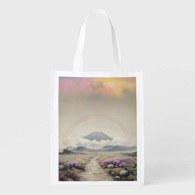 After the Rain (Japanese Watercolor Landscape Art) Grocery Bag (Front)