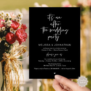 After the wedding, Black, Elopement Party Invitation