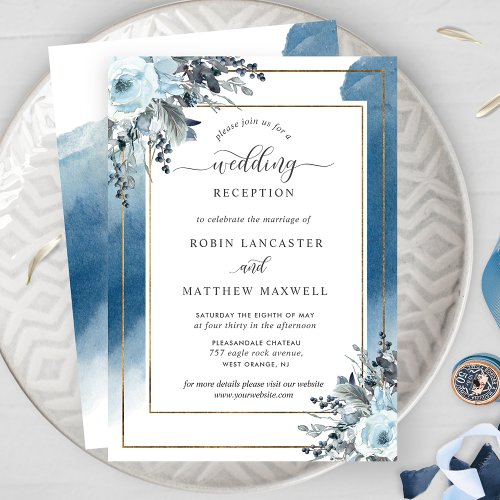 After the Wedding Blue Watercolor and Blue Floral Invitation