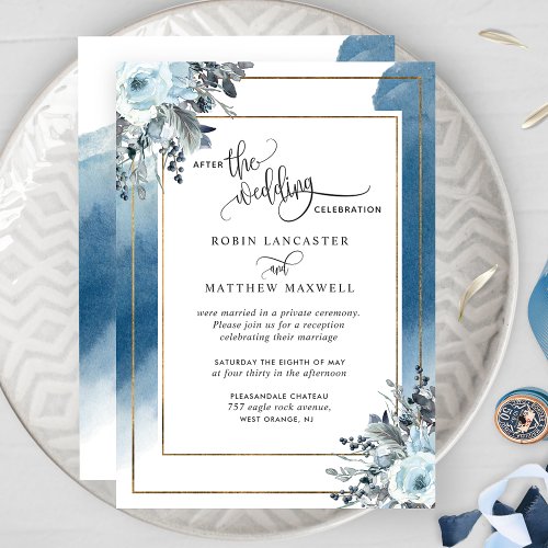 After the Wedding Blue Watercolor Floral  Invitation