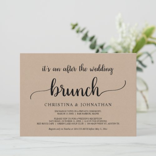 After the wedding Brunch Kraft Rustic Elopement  Invitation