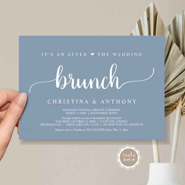 After The Wedding Brunch, Rustic Elopement Invitat Invitation (After The Wedding Brunch, Elopement Invitation Card, Rustic Script in Dusty Blue.)
