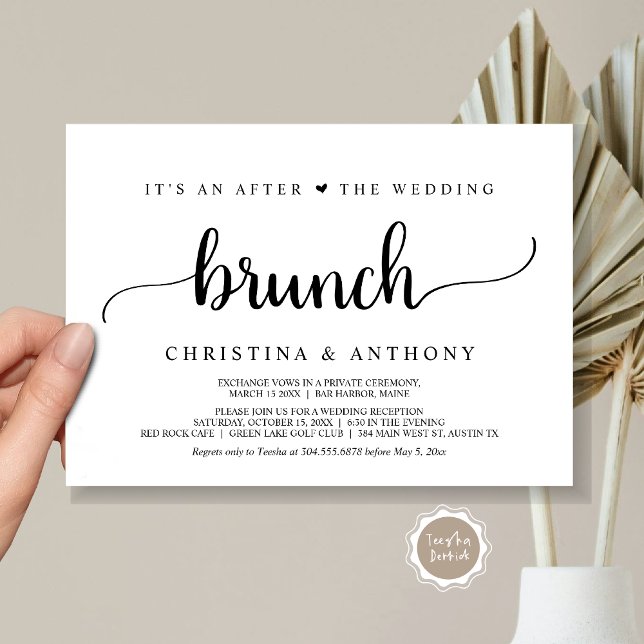 After The Wedding Brunch, Rustic Elopement Invitation (After The Wedding Brunch, Elopement Invitation Card, Rustic Script in Black and White.)