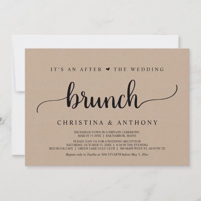After The Wedding Brunch, Rustic Kraft Elopement Invitation (Front)