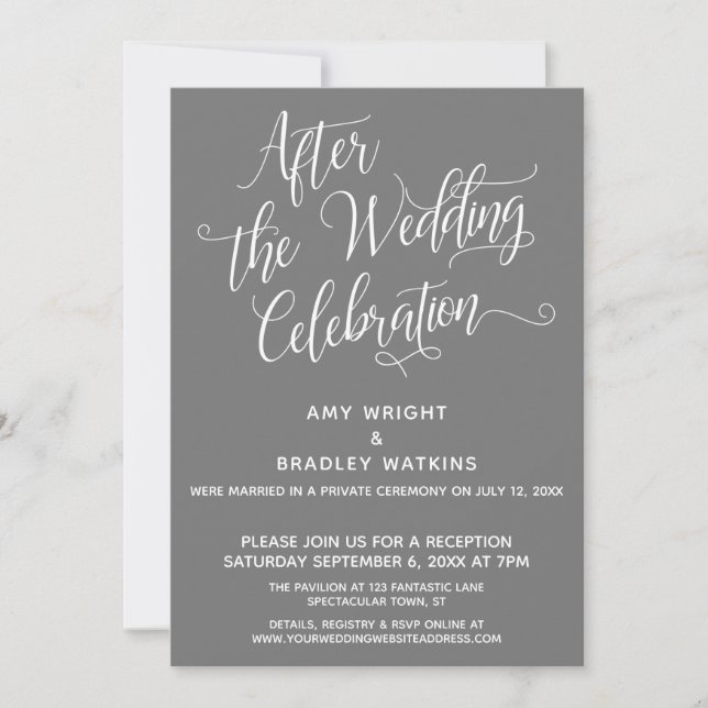 After the Wedding Celebration Elegant Dark Gray Invitation (Front)