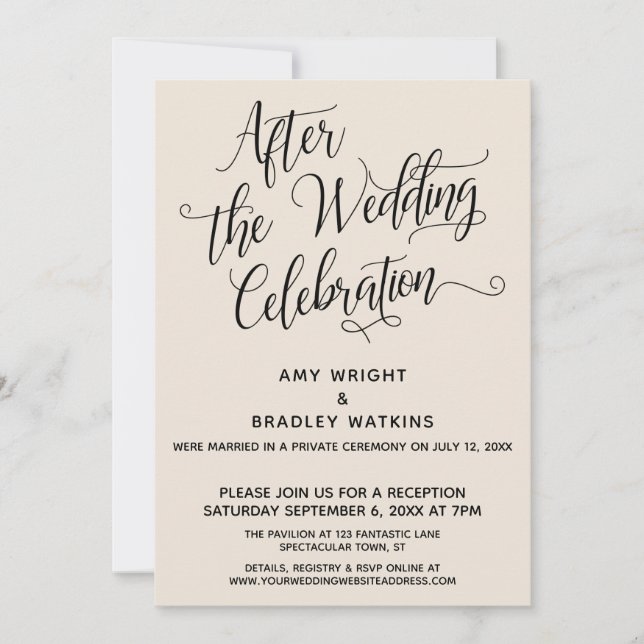 After the Wedding Celebration Elegant Script Cream Invitation (Front)