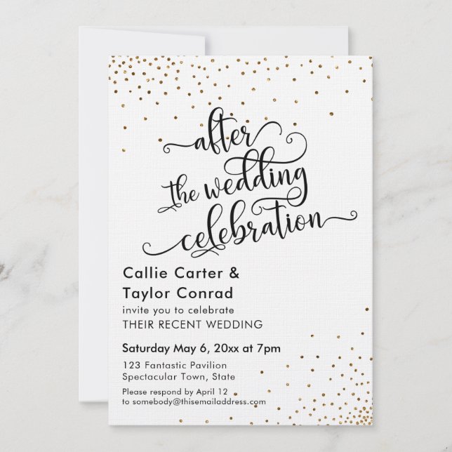 After the Wedding Celebration Faux Gold Confetti Invitation (Front)