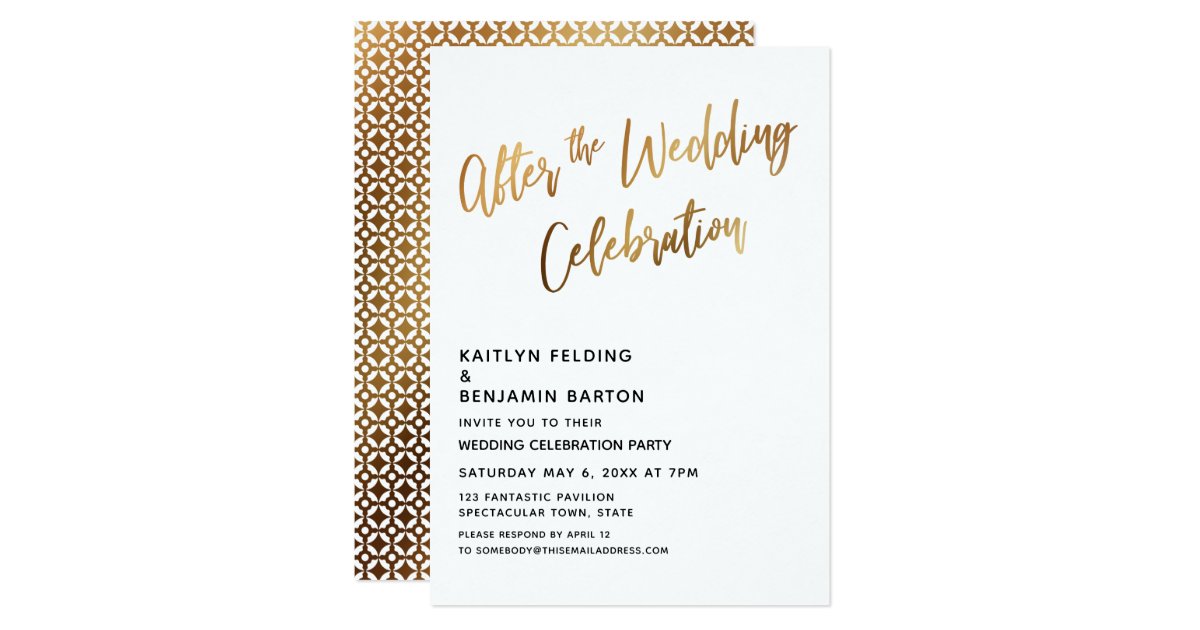 After the Wedding Celebration Gold Reception Invitation | Zazzle.com