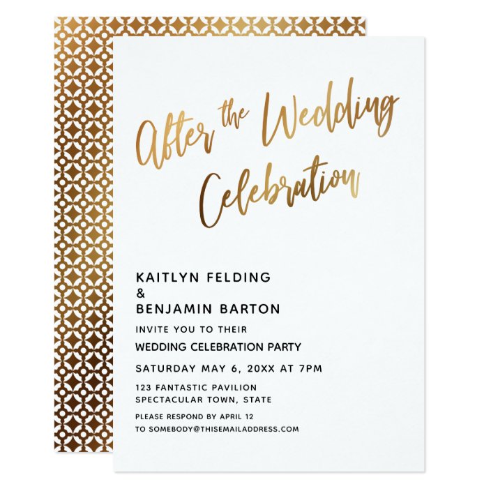 After the Wedding Celebration Gold Reception Invitation | Zazzle.com