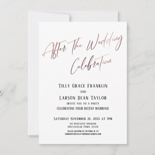 After the Wedding Celebration Rose Gold Accent Invitation