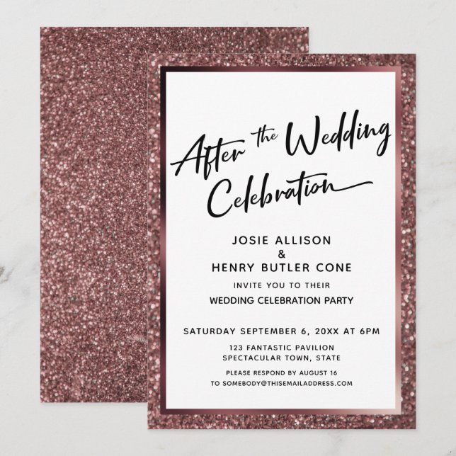 After the Wedding Celebration Rose Gold Glitter Invitation (Front/Back)