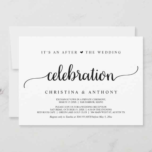 After The Wedding Celebration, Rustic Elopement Invitation (Front)