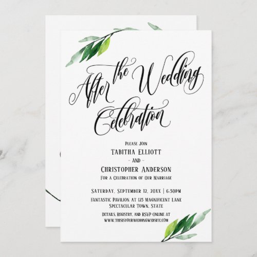 After the Wedding Celebration Script and Greenery Invitation