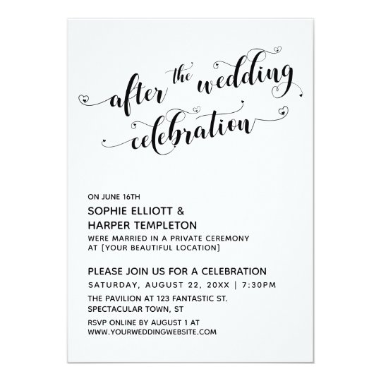 After the Wedding Celebration Script with Hearts Invitation | Zazzle.com