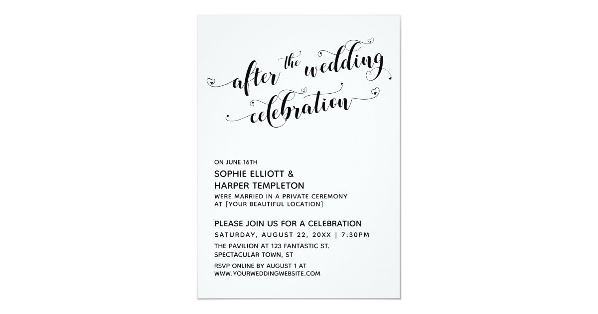 After the Wedding Celebration Script with Hearts Invitation | Zazzle.com