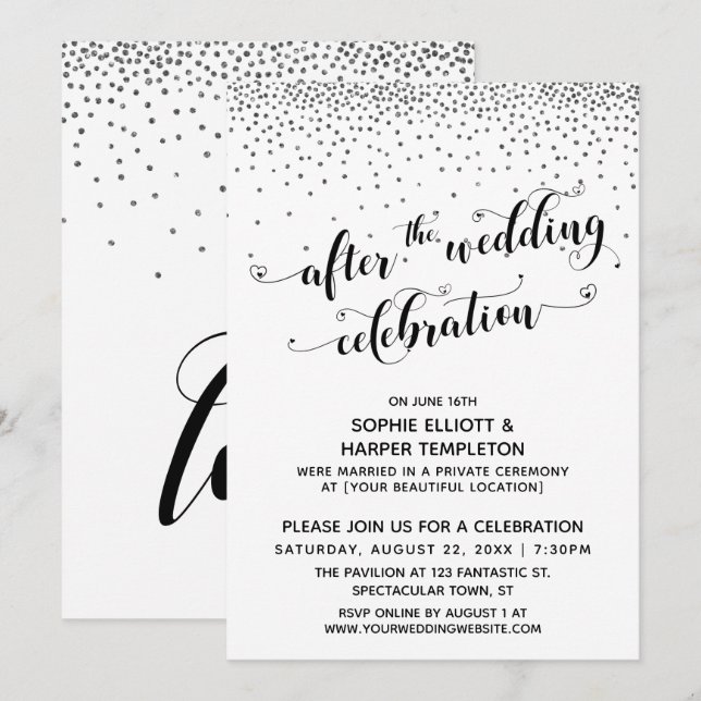 After the Wedding Celebration Silver Confetti Invitation (Front/Back)