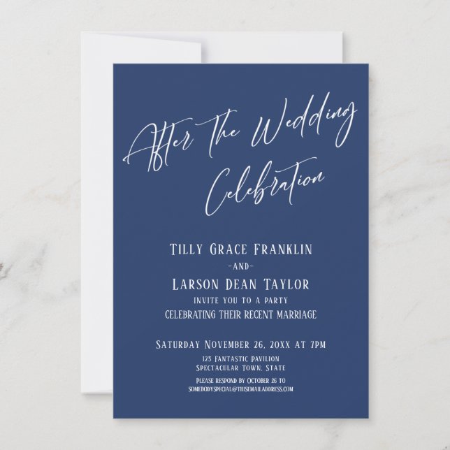 After the Wedding Celebration Simple Elegant Navy Invitation (Front)