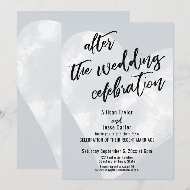 After the Wedding Celebration White Heart on Gray Invitation (Front/Back)