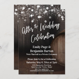 After the Wedding Celebration Wood Barrel & Lights Invitation