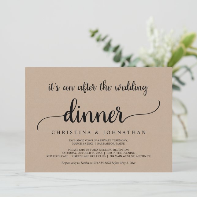 After the wedding Dinner, Rustic Kraft Elopement Invitation (Standing Front)
