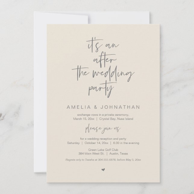 After the wedding Elopement Dinner and Party Invitation (Front)