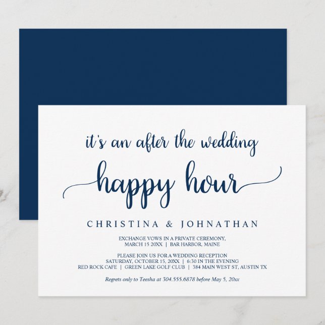After the wedding Happy Hour, Rustic Elopement Inv Invitation (Front/Back)