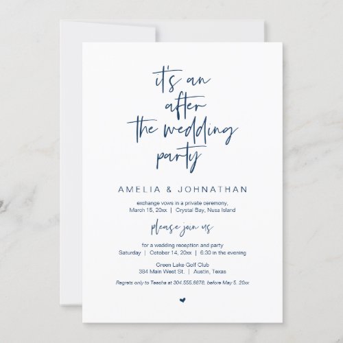 After the wedding Navy Blue Elopement Party Invitation