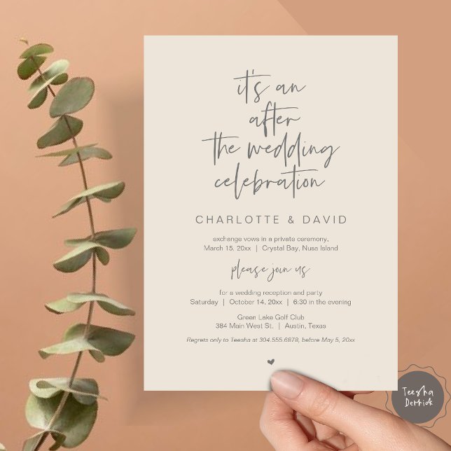 After the wedding, Navy Blue, Elopement Party Invitation (Its an after the wedding celebration, Elopement Dinner Party Invitation Card, PDF, in cream grey)