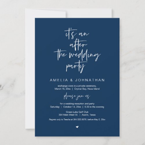 After the wedding Navy Blue Elopement Party Invitation