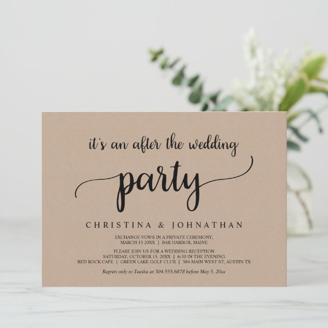 After the wedding party, Rustic Kraft Elopement Invitation (Standing Front)