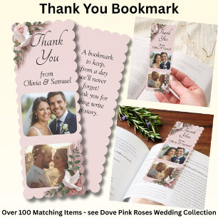 After the Wedding Photos Thank You, Dove Pink Rose Bookmarks