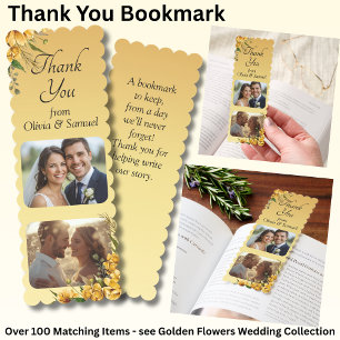 After the Wedding Photos Thank You, Golden Flowers Bookmarks
